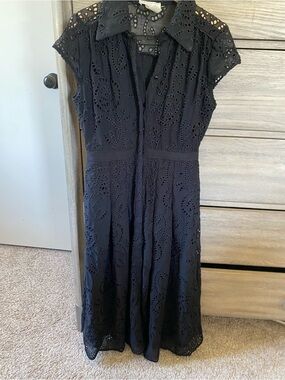 Black Eyelet Shirt Dress - S